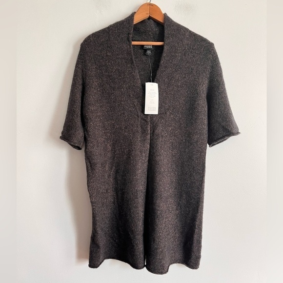 Eileen Fisher Sweaters - Eileen Fisher Brown Wool Blend Short Sleeve Long Line Lagenlook Sweater Duster S